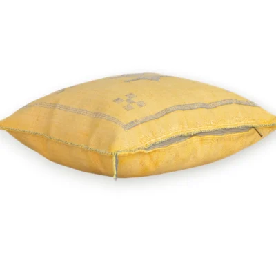 Yellow Moroccan Sabra Silk Pillow Cover 17×17 | Handwoven