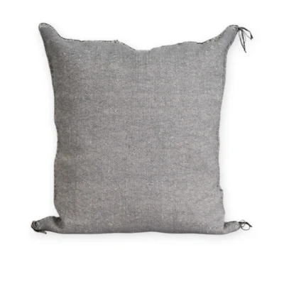 Back view of grey handwoven Moroccan cactus silk pillow cover