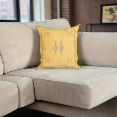 Yellow Moroccan Sabra Silk Pillow Cover 17×17 | Handwoven