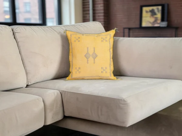 Yellow Moroccan Sabra Silk Pillow Cover 17×17 | Handwoven