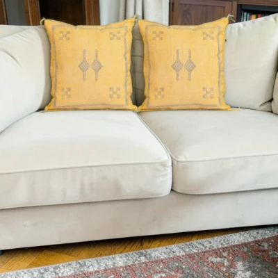 Yellow Moroccan Sabra Silk Pillow Cover 17×17 | Handwoven