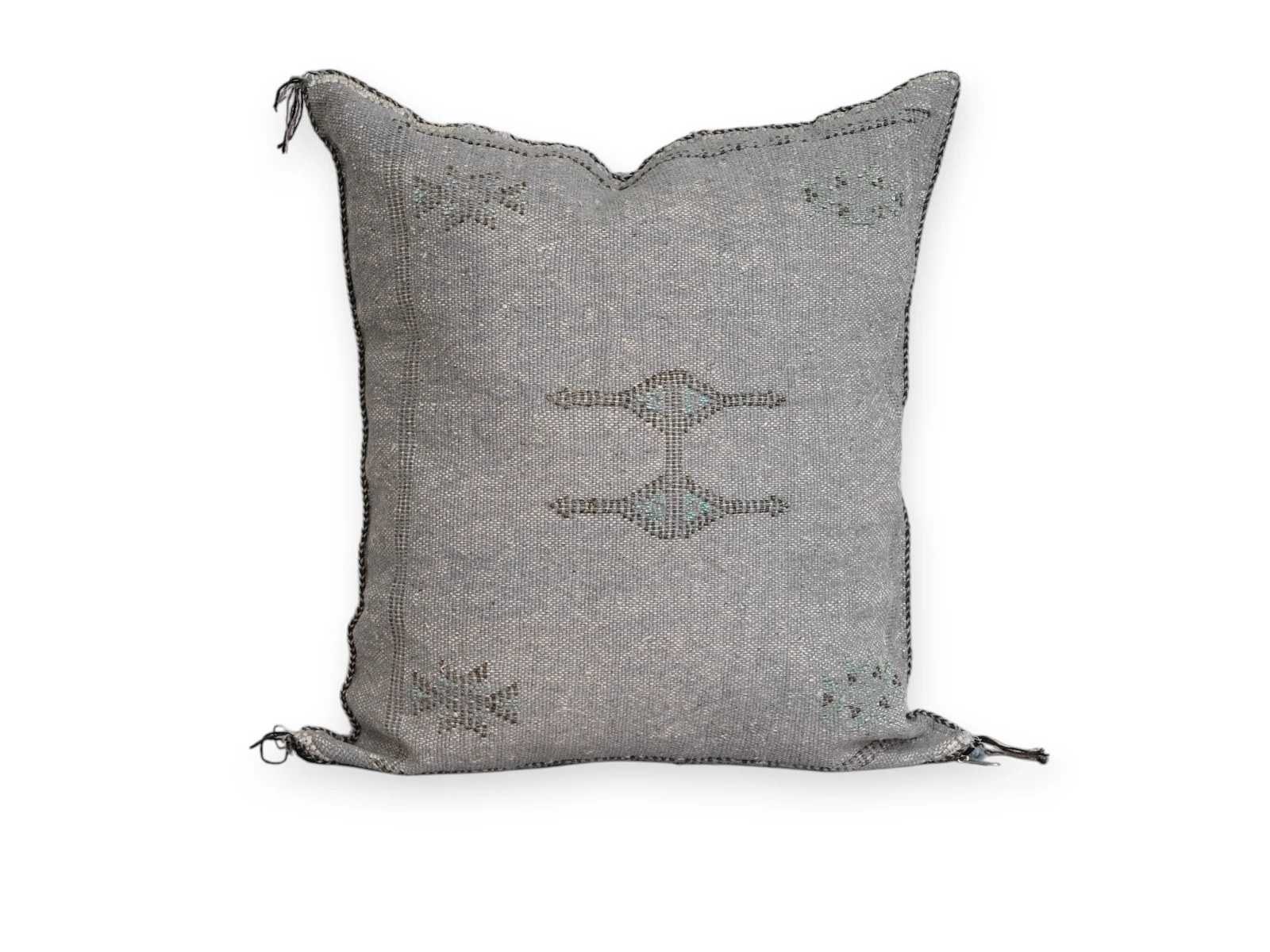 Grey Moroccan sabra silk pillow cover 20×18 with hand-stitched berber diamond motifs
