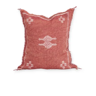 Terracotta Moroccan Sabra silk pillow cover 18×16 in with ivory Berber motifs