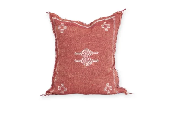 Terracotta Moroccan Sabra silk pillow cover 18×16 in with ivory Berber motifs