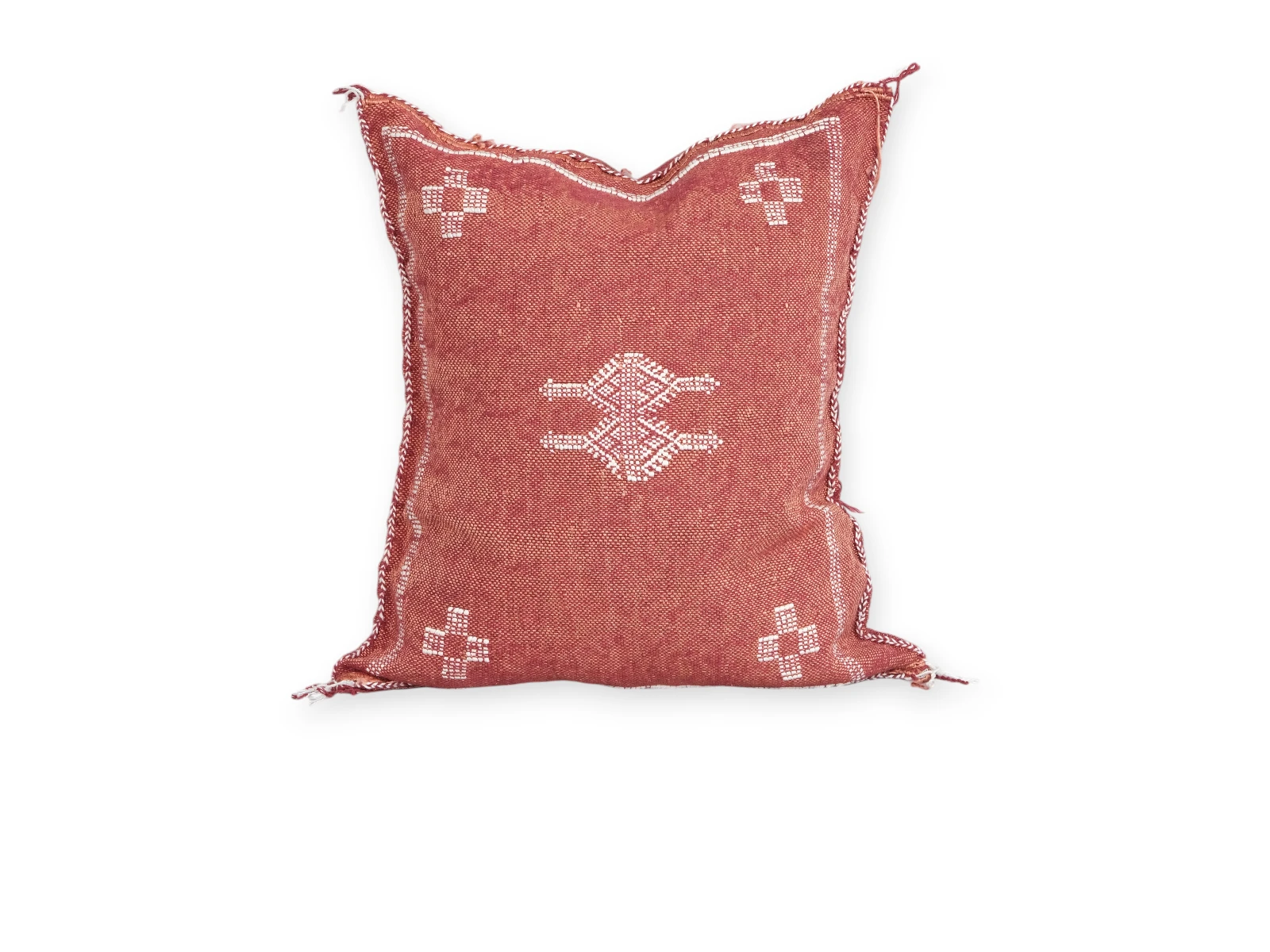 Terracotta Moroccan Sabra silk pillow cover 18×16 in with ivory Berber motifs