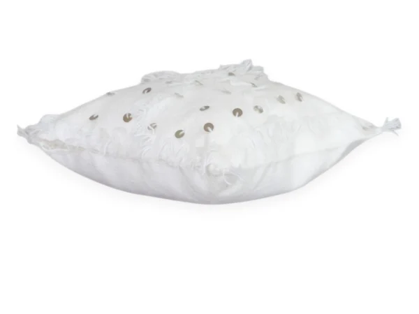 Moroccan Atlas white wool Handira pillow angled perspective side view 12x12 in