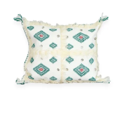 Emerald Diamond Moroccan Berber Wool Pillow – Khenifra Bridal | 12×12 in