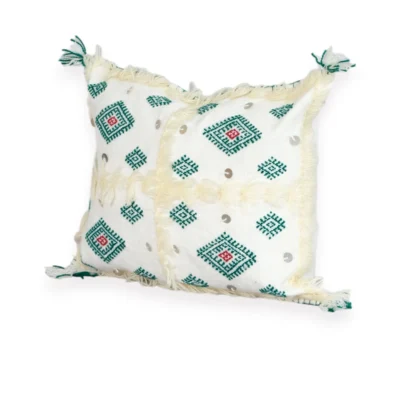 Emerald Diamond Moroccan Berber Wool Pillow – Khenifra Bridal | 12×12 in
