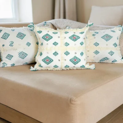 Emerald Diamond Moroccan Berber Wool Pillow – Khenifra Bridal | 12×12 in