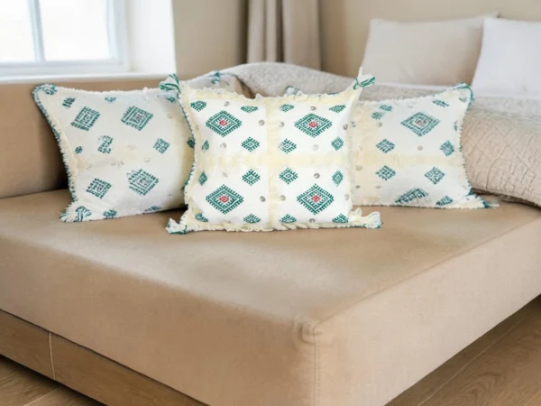 Emerald Diamond Moroccan Berber Wool Pillow – Khenifra Bridal | 12×12 in