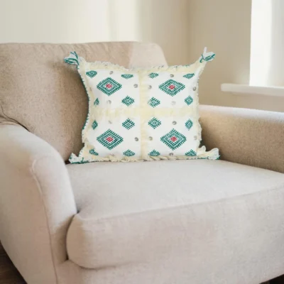 Emerald Diamond Moroccan Berber Wool Pillow – Khenifra Bridal | 12×12 in