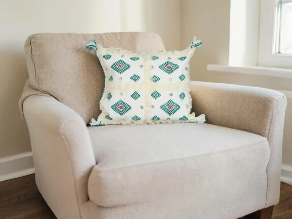 Emerald Diamond Moroccan Berber Wool Pillow – Khenifra Bridal | 12×12 in