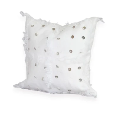 Moroccan Berber white wool Handira bridal pillow four-quadrant fringe cross 12x12 in