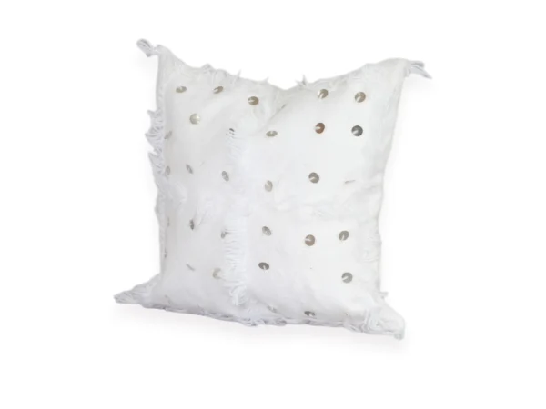 Moroccan Berber white wool Handira bridal pillow four-quadrant fringe cross 12x12 in