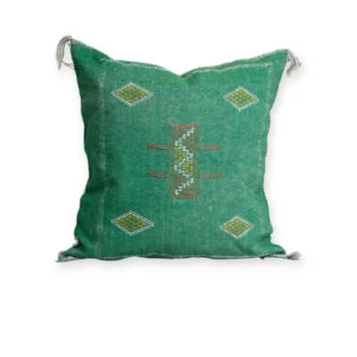 Emerald Green Moroccan Sabra Silk Pillow Cover – Tazenakht Sun Medallion | 20×20 | Handwoven