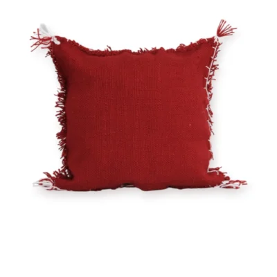 Moroccan Atlas wool pillow back side plain red 12x12 in