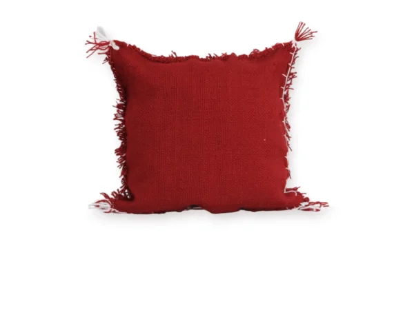 Moroccan Atlas wool pillow back side plain red 12x12 in