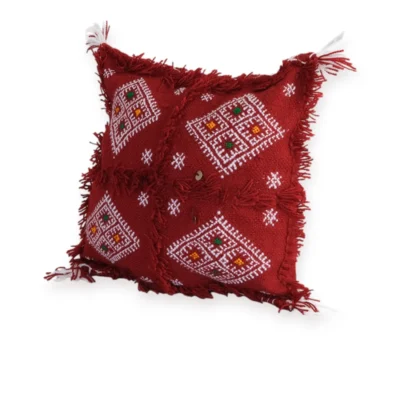 Moroccan Berber bridal wool pillow 12x12 in angled perspective view