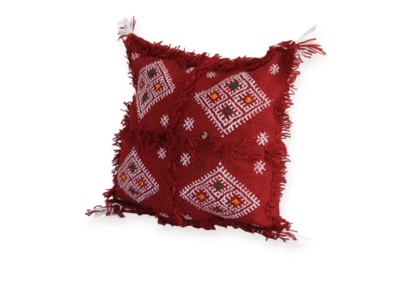 Moroccan Berber bridal wool pillow 12x12 in angled perspective view