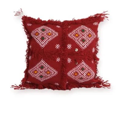 Handmade Moroccan Atlas wool pillow four-diamond Berber bridal 12x12 in front