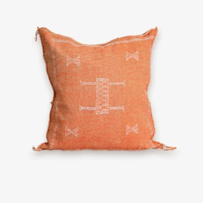 Handmade Moroccan cactus silk pillow cover in terracotta with ivory Berber geometric pattern — Tigemi
