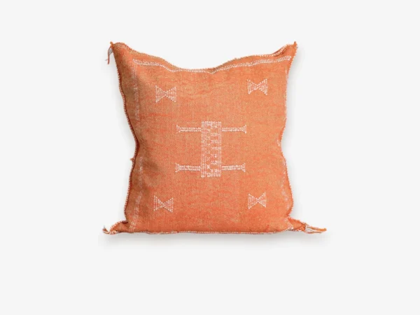 Handmade Moroccan cactus silk pillow cover in terracotta with ivory Berber geometric pattern — Tigemi