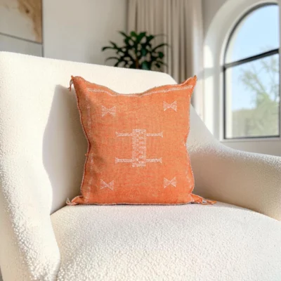 Handmade Moroccan Cactus Silk Pillow Cover- Terracotta