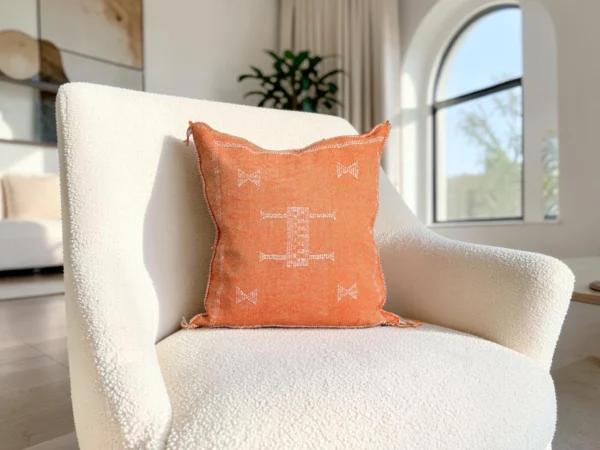 Handmade Moroccan Cactus Silk Pillow Cover- Terracotta
