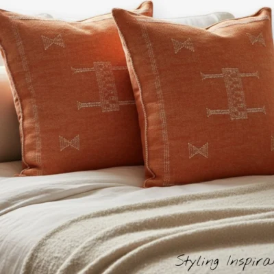 Handmade Moroccan Cactus Silk Pillow Cover- Terracotta