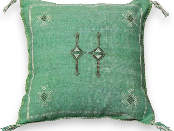 Sage Green Moroccan Sabra Silk Pillow with Amazigh Motifs