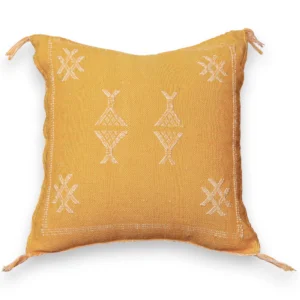 Yellow Moroccan Sabra Silk Pillow Cover with Ivory Berber Motifs