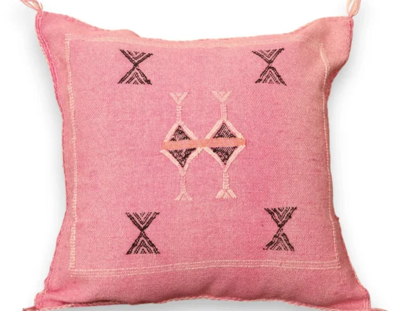 Bright Pink Sabra Silk Pillow — Black Amazigh Berber Motifs