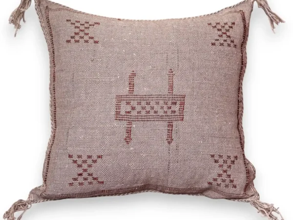 Dusty Mauve Sabra Silk Throw Pillow — Berber Loom Totem & Oxblood XX Star Motifs