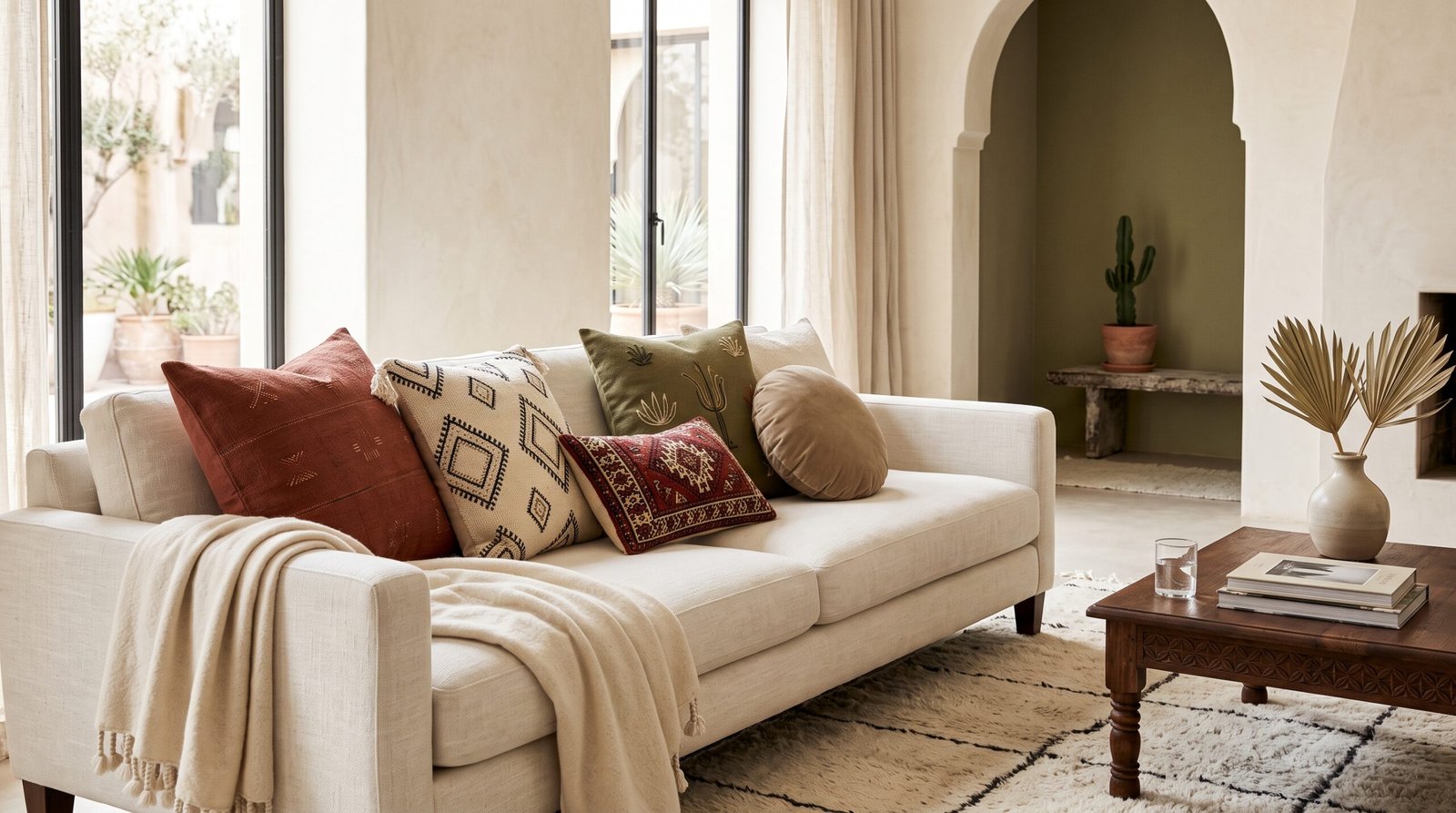 Moroccan-inspired interior styled for How to Style Moroccan Throw Pillows in Any Room