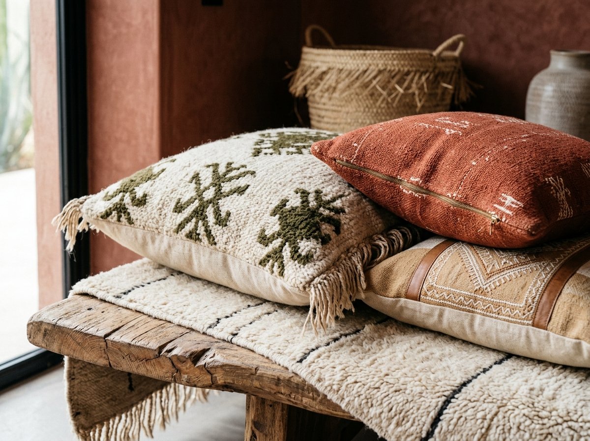 material and texture detail illustrating No Matching Set Required: How to Style One-of-a-Kind Moroccan Pillows