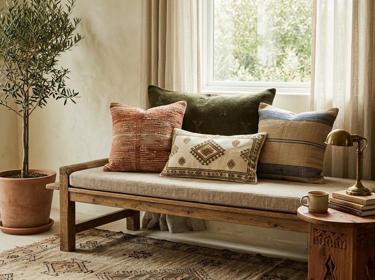 practical arrangement illustrating How to Style Moroccan Throw Pillows in Any Room