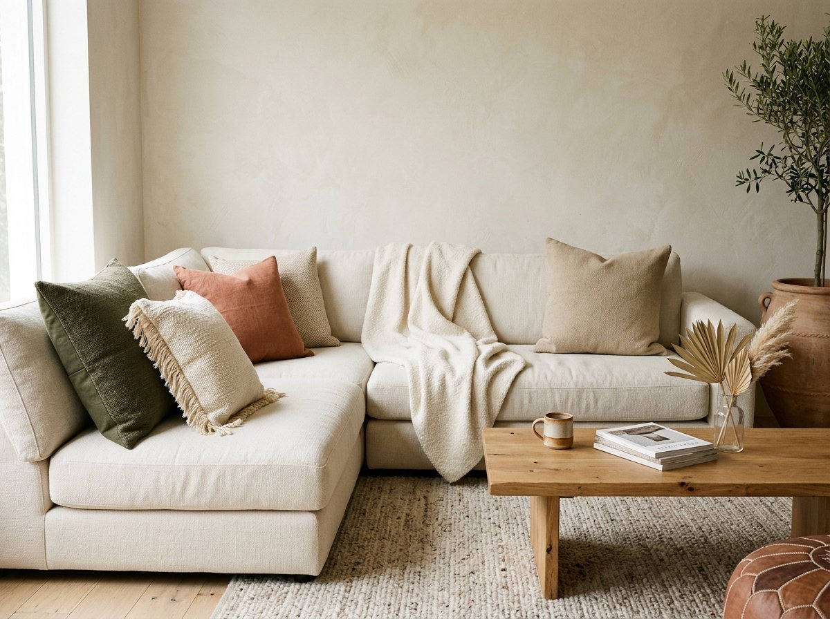 practical arrangement illustrating Warm Minimalist Living Room: Add Soul Without Adding Clutter