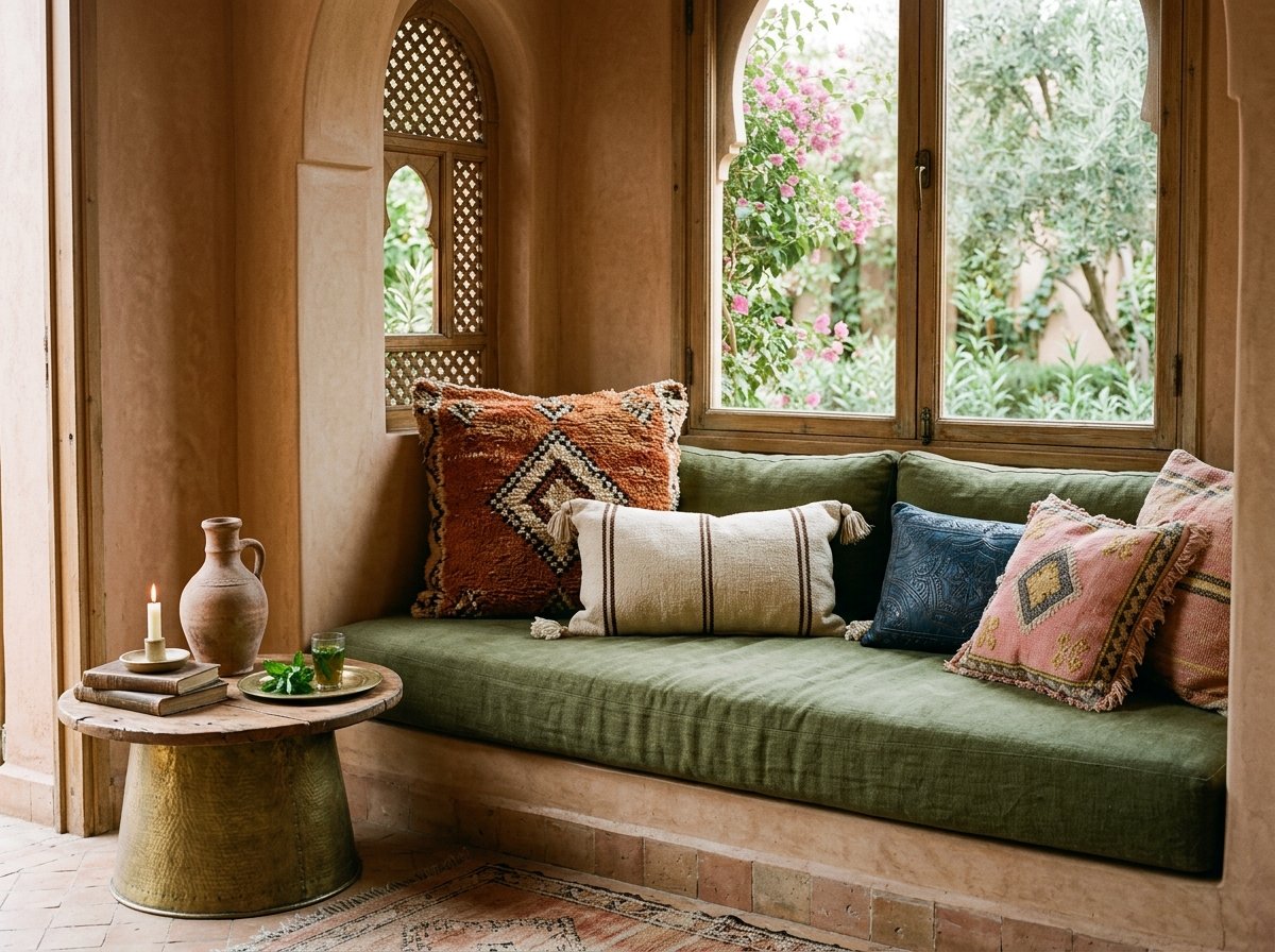 second-room application illustrating No Matching Set Required: How to Style One-of-a-Kind Moroccan Pillows